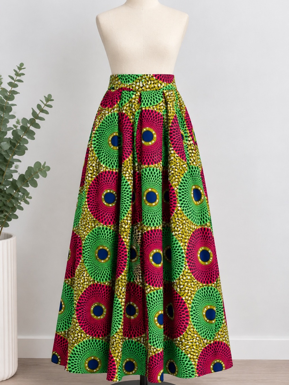 Vibrant Green & Pink Printed Maxi Skirt
